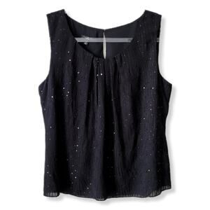Talbots Women Silk Sequin Black Tank Shell Top 10 Cocktail Party NYE Occasion